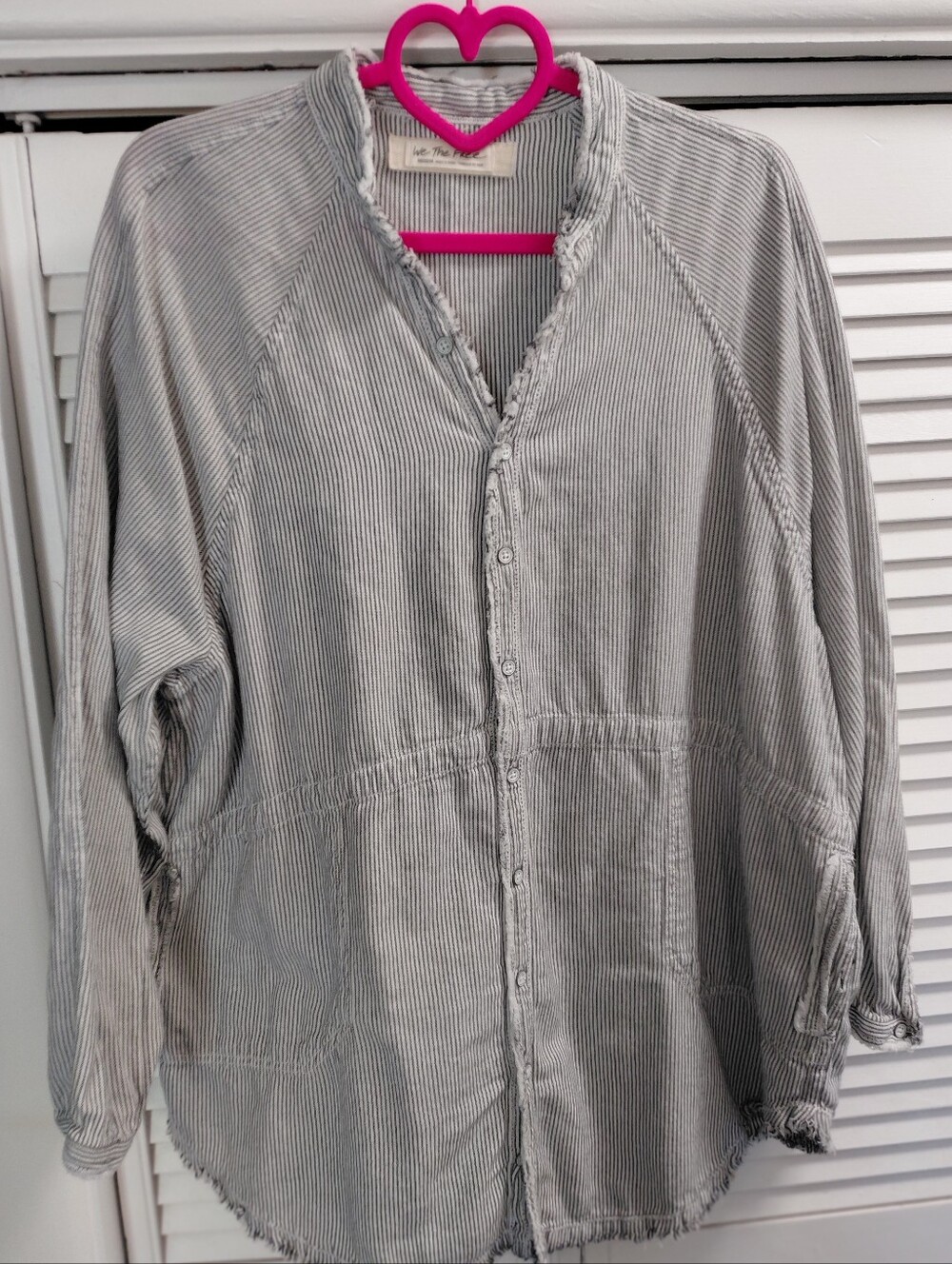 We The Free Women's Oversized Gray White Button Down Cotton Shirt